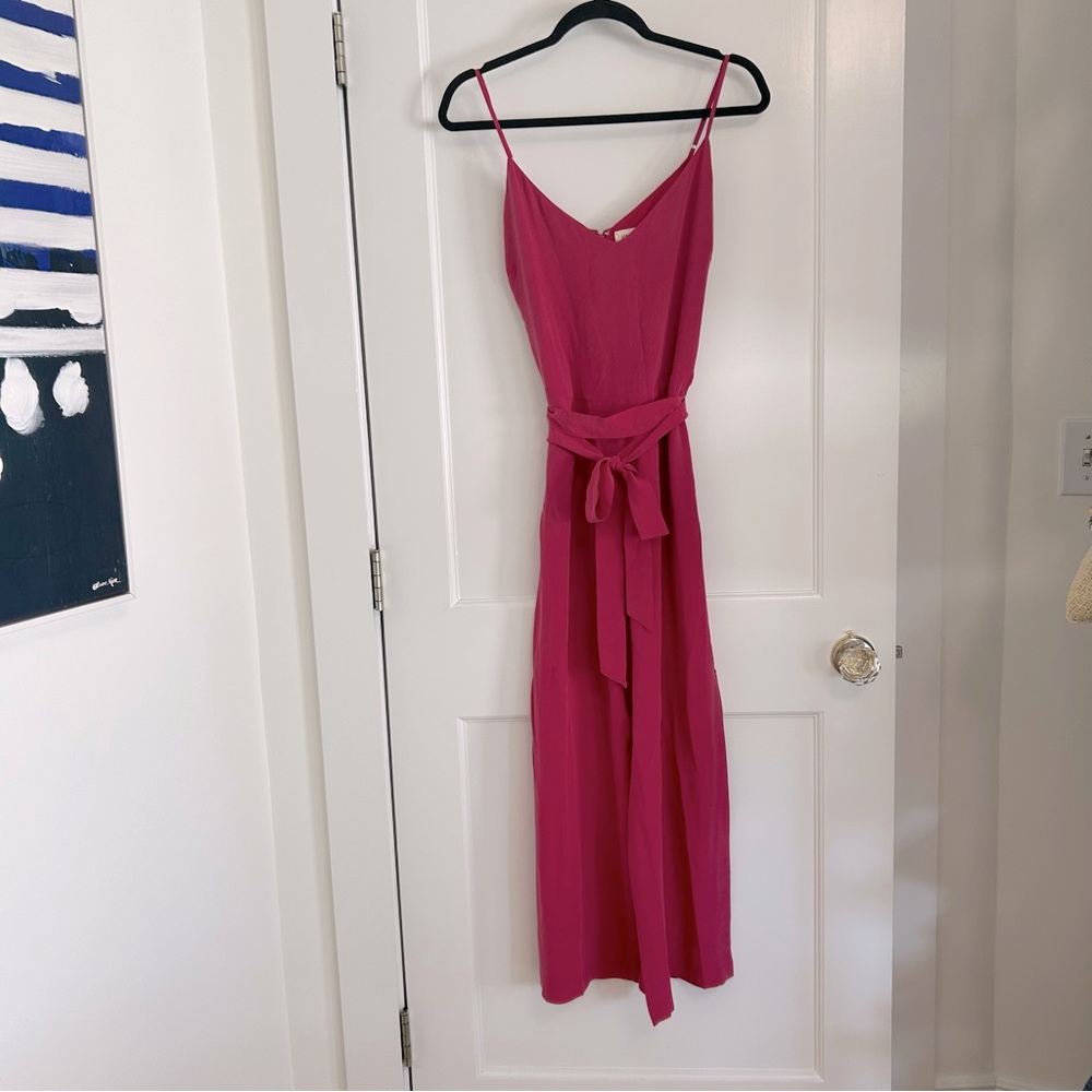 L’Agence Jaelyn Strapless Tie Waist Silk Jumpsuit in Fuchsia Size 4